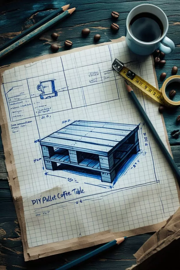 Pallet coffee table hand-drawn design sketch